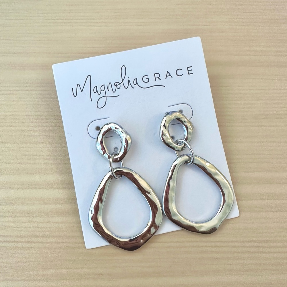 Magnolia Grace - Hammered Post Drop Earrings